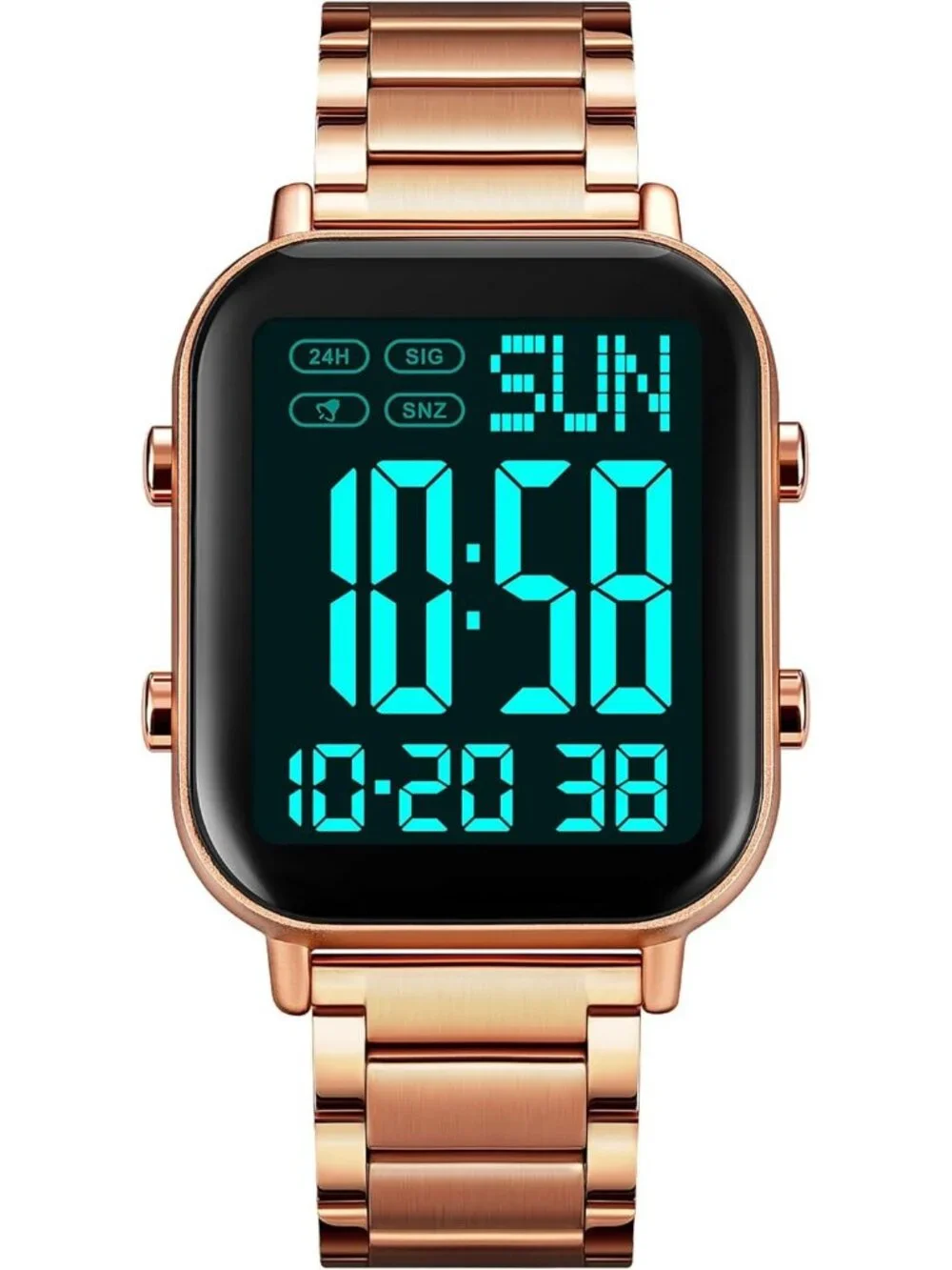 Unisex Rose Gold Analog Stainless Waterproof Electronic Square Digital Watch